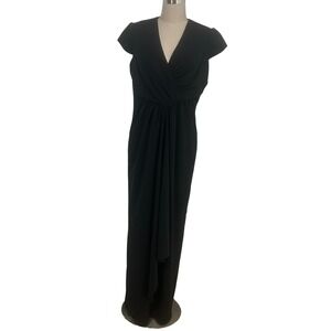 Badgley Mischka‎ Black Evening Gown Size 10 V Neck Formal Party Maxi Dress